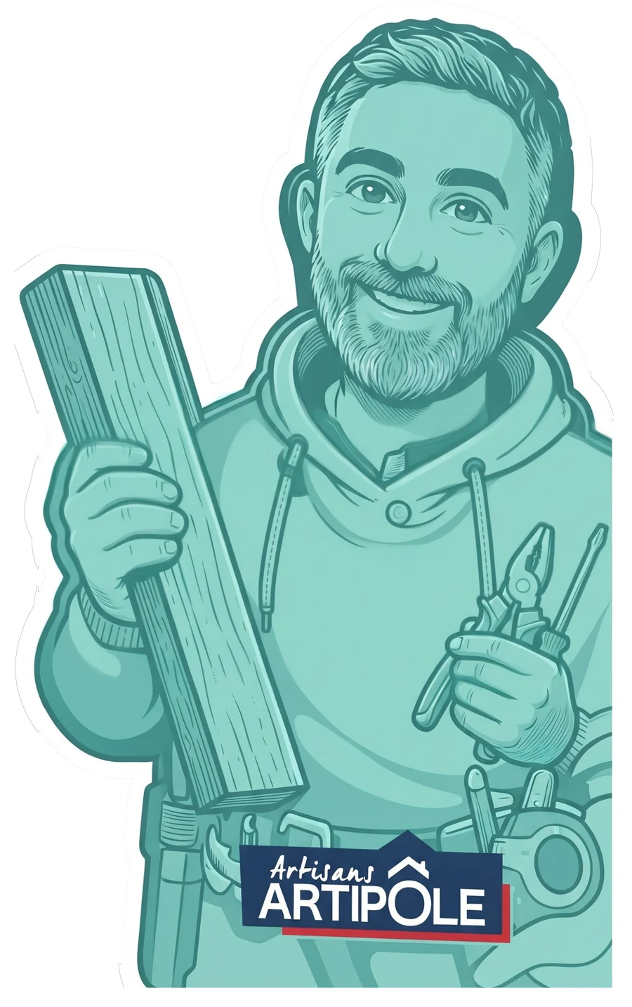 Antho, artisan Artipôle, une planche de bois à la main